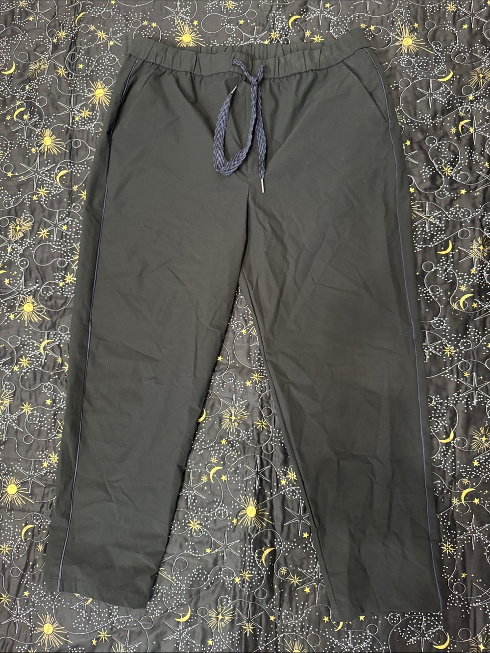 Anthropologie Maeve Black Jogger Pants with Navy Drawstring